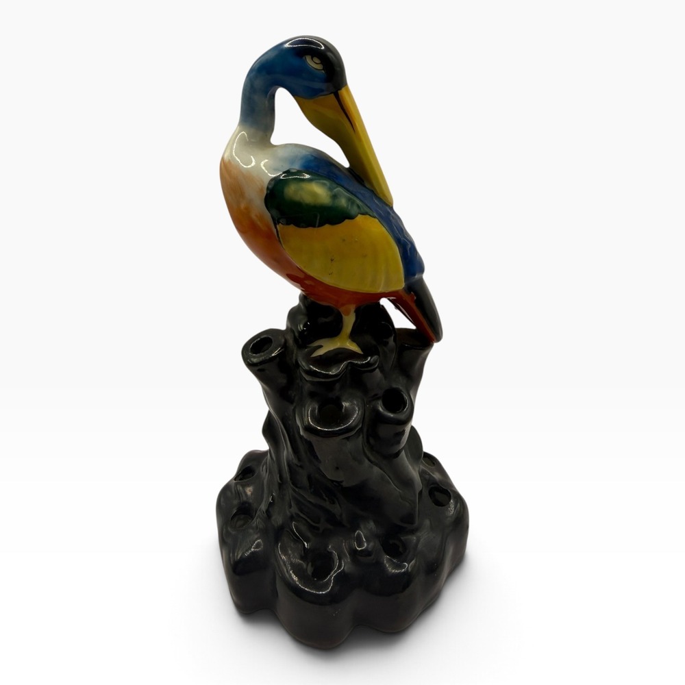 Vintage Ceramic Multi Color Pelican Flower Frog Figurine Made in Japan